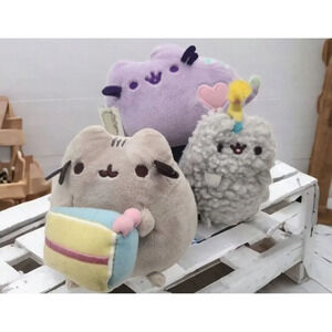 Pusheen Plush Lot of 3 Cupcake Purple‎ Heart Gund 2016 2017